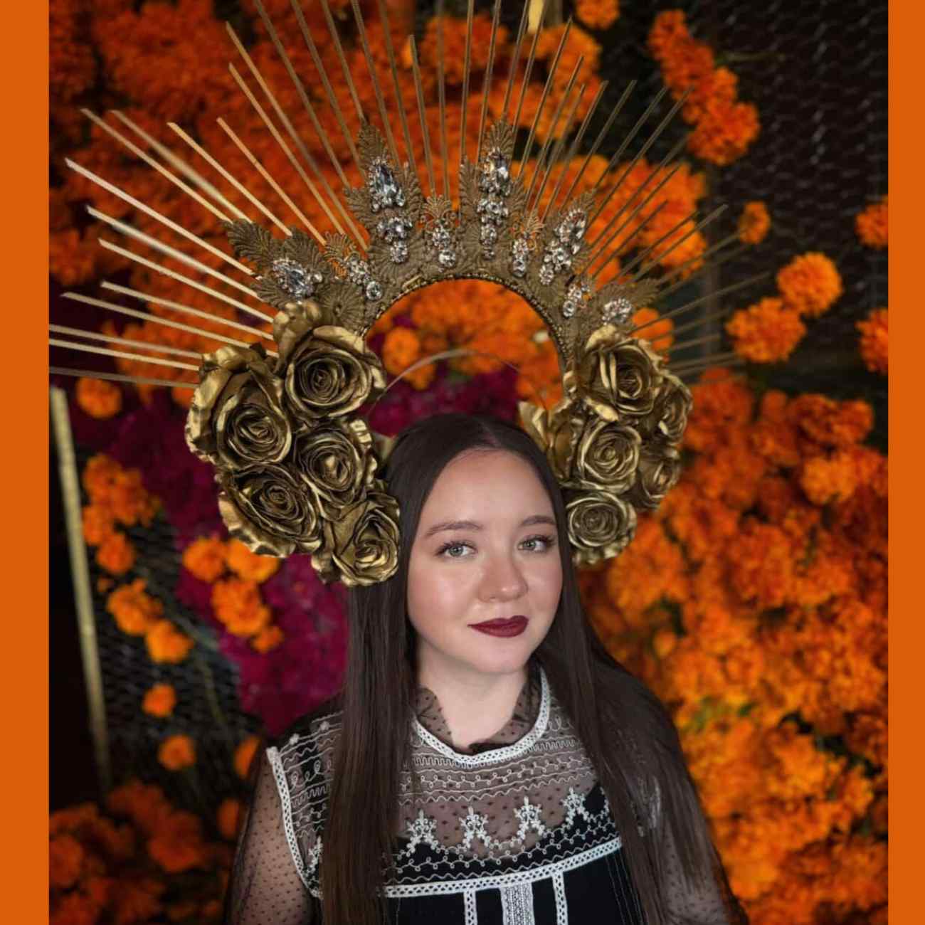 Corona Flores Doménica Tocado Catrinas Dorada