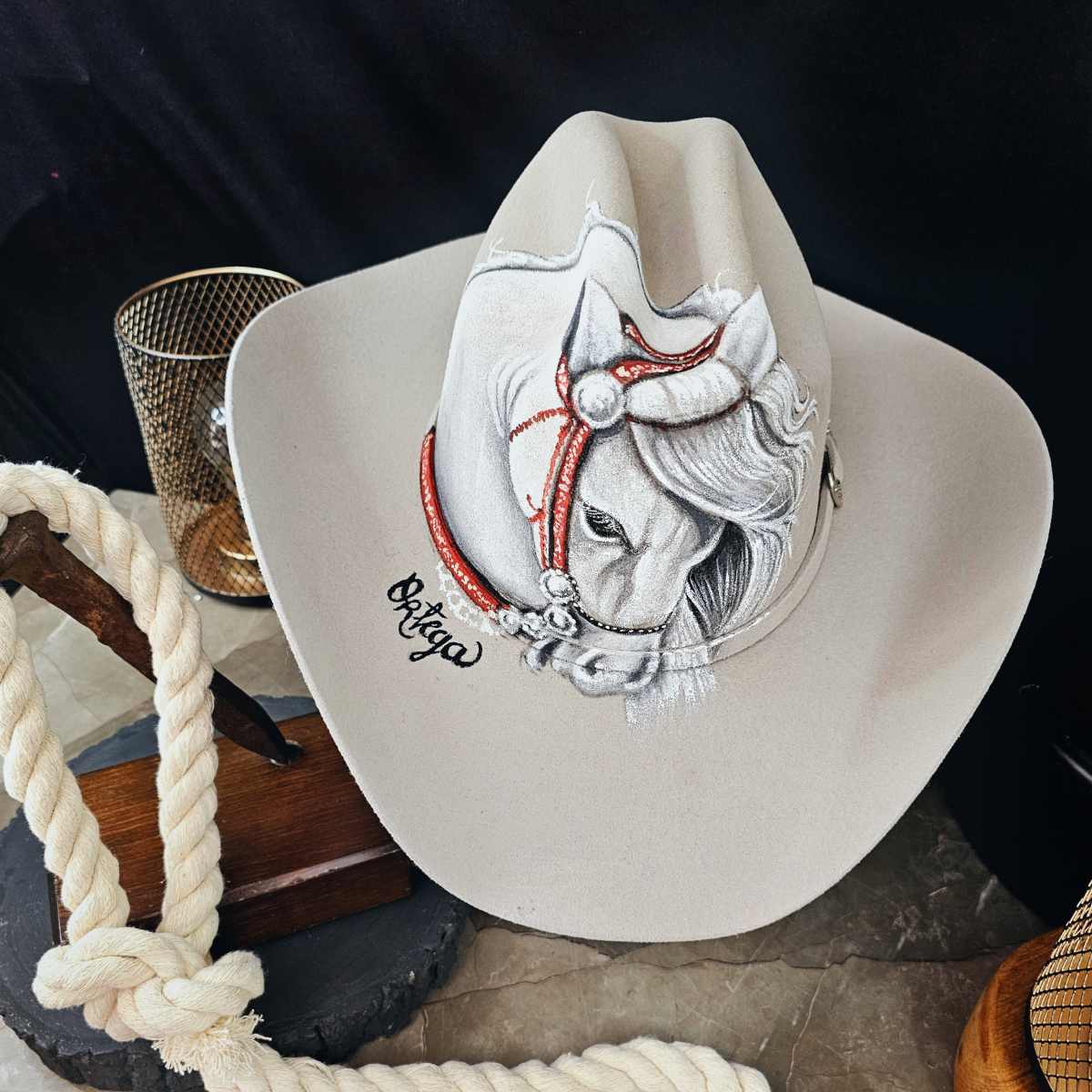 Sombrero Texana de Lana Pintado Al Óleo