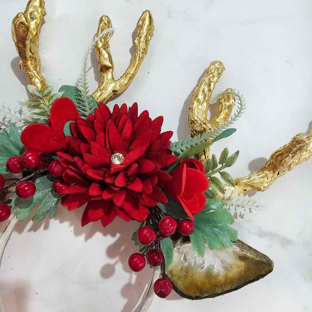 Diadema Reno Cuernos Orejas Flores Disfraz Navidad