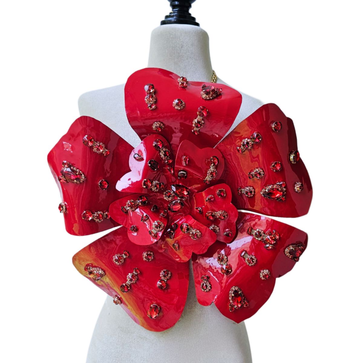 Top Flor Chris Vinipiel Rojo Cristales